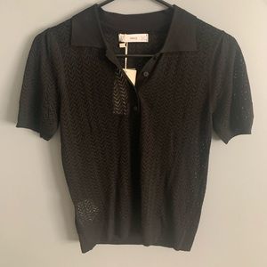 NWT Mango Black Polo with Lace Detail Size S